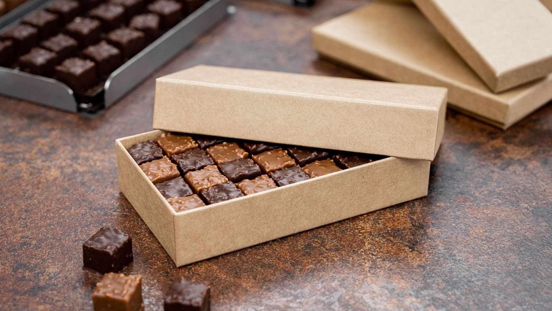 rectangle cardboard box with chocolate inside