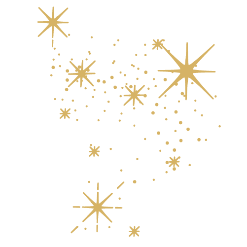 Composition d’étoiles dorées de tailles variées dispersées comme une pluie d’étincelles.